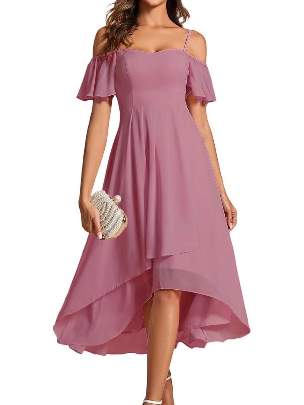 Romantic Rose Off-Shoulder High-Low Dress